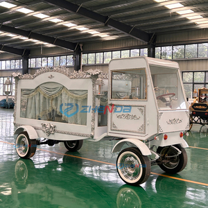 Electric White & Silver Ornate Funeral Hearse, Luxury Vintage Style Motorized Casket Procession Carriage - Product Image 1