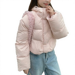 Mini doudoune rose pour femme, manteau matelassé à capuche et fermeture éclair, automne-hiver - Product Image 4