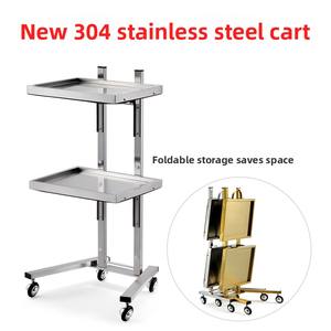 Chariot de Salon <span class=keywords><strong>Professionnel</strong></span> Commercial en Acier Inoxydable Pliant avec Roues pour Coiffure, Permanente et Coloration - Product Image 4