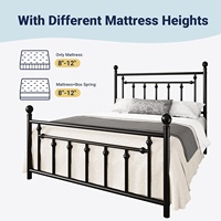 Lit double en acier au design moderne, taille Queen, avec tête de lit, idéal pour la location