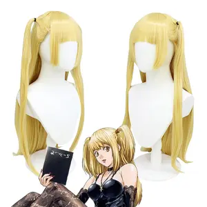 Anime Wig Long Straight Blonde Cosplay Wig Death Note Mihaisha Cos Wig Death Note Gold Double Ponytail