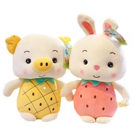 Groothandel Schattige Cartoon Fruit Mascottes Superzachte Pluche Dieren Varken en Konijn Pluche Borduurpop voor Kindercadeaus