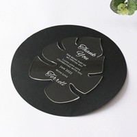 Invitación de boda con forma de hoja de corte láser, acrílico transparente, Foiling de oro rosa y tarjetas de menú acrílicas de hojas personalizadas