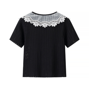 <span class=keywords><strong>Cardigan</strong></span> in Maglia Casual alla Moda con Colletto Peter Pan, Bottoni e Maniche Corte per Donna, Colore <span class=keywords><strong>Nero</strong></span> - Product Image 2