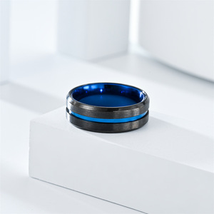 스테인리스 블루 라지 링 8mm 럭셔리 우아한 커플 약혼 결혼 반지 - Product Image 4