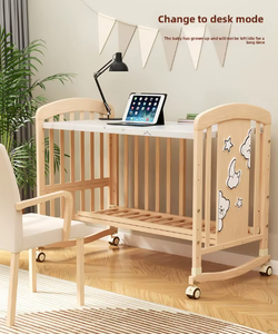 Cama Convertible 6 en 1 de Bambú No Tóxico para Niños, Cama de Juego, Mueble de Guardería, Mesa, Cambiador, Almacenamiento Seguro para Bebés - Product Image 4