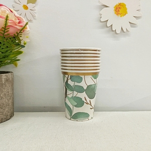 ชุดอุปกรณ์จัดงานเลี้ยงธีมดอกไม้ DAMAI ชุดจานชามสำหรับงานเลี้ยงน้ำชาสีเขียวสไตล์ฤดูใบไม้ผลิ ลายใบยูคาลิปตัส ถ้วยกระดาษแบบใช้แล้วทิ้ง ผ้าเช็ดปาก - Product Image 4