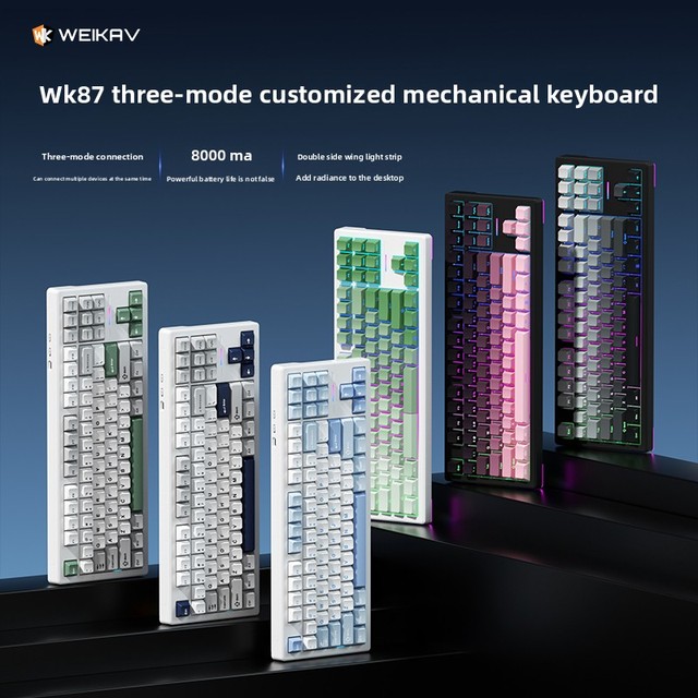 WK87 Kailh USB Type-C for 5.0 2.4Ghz Wireless RGB LED Triple Mode Mechanical Keyboard 87-Key PBT Foam Damped 4000/8000mAh