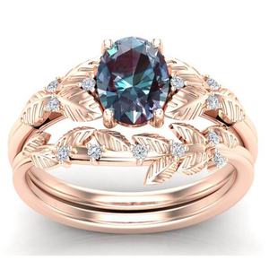 Anillos de Alejandrita Cultivada en Laboratorio, Forma Ovalada, Chapados en Oro Rosa sobre Plata de Ley 925, Venta al Por Mayor - Product Image 2