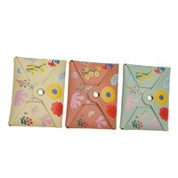 Dompet Kartu Kredit Mini Kulit PU Logo Kustom Fashion, Dompet Koin Kancing Tekan Motif Bunga untuk Wanita dan Remaja Putri