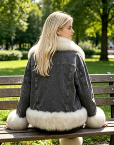 Giacca in Denim da Donna <span class=keywords><strong>con</strong></span> Collo e Polsini Staccabili in Vera <span class=keywords><strong>Pelliccia</strong></span> di Volpe, <span class=keywords><strong>Cappotto</strong></span> Invernale <span class=keywords><strong>Imbottito</strong></span> - Product Image 2