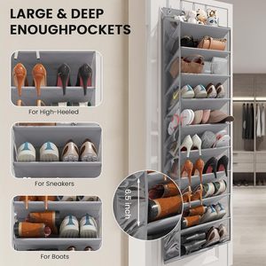 Over The Door <b>Shoe</b> Organizer 10 Tier Hanging Grey Oxford Fabric With Clear Pockets For <b>Shoes</b> Handbags Closet <b>Storage</b> - Product Image 4