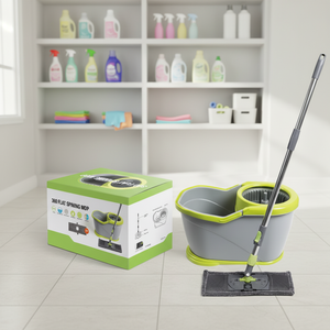 Ensemble serpillière plate et <span class=keywords><strong>seau</strong></span>, nouveau design, Magic Spin 360, rotation à double entraînement, nettoyage des sols en acier, essorage automatique, microfibre mains libres - Product Image 1
