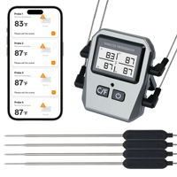 Thermomètre de cuisson numérique intelligent en plastique, 4 sondes sans fil pour fumer, griller, frire, portée de 100 m, minuterie multiple, alarme Bluetooth