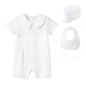 Conjunto de Bautizo para Bebé Niño 2026, Mono Blanco con Cruz Bordada, Conjunto de Caballero con Mono de Manga Corta, Gorro y Babero, 3 Piezas - Product Image 2