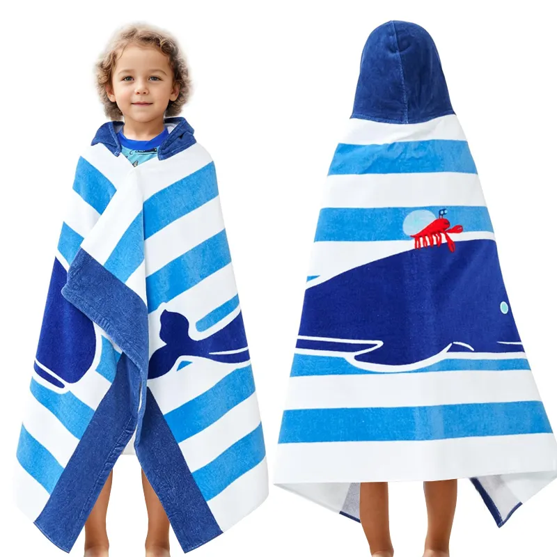 Quick Dry microfiber Embroidery Logo Change Robe Hooded Surf Poncho Kids poncho Hooded Bath Beach Towel