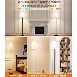 Dimmable Floor <b>Lamp</b> 12W LED Remote Control Black Standing <b>Lamp</b> with White Linen Shade <b>Tall</b> <b>Lamp</b> for Living Room - Product Image 3