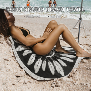 Toalla de Playa Redonda Boho de Microfibra de Secado Rápido, Manta de Viaje Resistente a la Arena con Flecos para Playa, Piscina, Yoga y Camping - Product Image 2