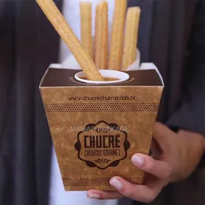 Caixa De Embalagem De Churros De Papel Descartável Impressão Personalizada Crepe Holder Papel Batatas Fritas V Forma Cones Inferior Suporte De Sorvete