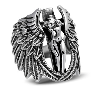 Anillo de alas de Ángel guardián roto de Plata de Ley 925 vintage con pluma para personalidades y regalos de fiesta - Product Image 1