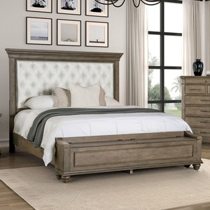 Cama de Madera Maciza Estilo Americano con Cabecera Tapizada y Acolchada, Base con Almacenamiento, Tamaño Queen - Product Image 3