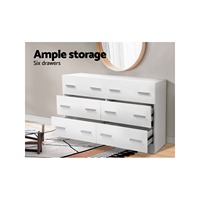 Armoire de rangement en bois blanc moderne et durable avec 6 tiroirs coulissants en métal, 3 niveaux, pour salon et chambre à coucher (vente en gros)