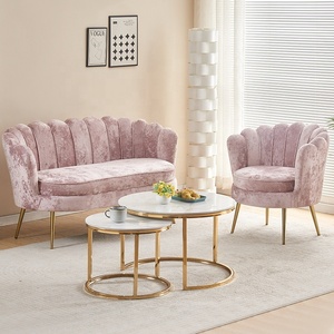 <span class=keywords><strong>Divano</strong></span> Divanetto Multiuso in Velluto Rosa Conchiglia Stile Moderno Unico per Soggiorno - Product Image 2