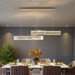 Crystal Chandelier Long Strip LED Pendant <b>Light</b> <b>Remote</b> <b>Control</b> For Dining Room Table Modern Minimalist Style 100cm 120cm 140cm - Product Image 4