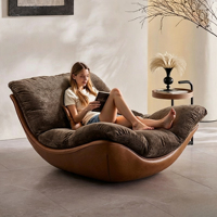 Fauteuil lounge en chenille courbé design, canapé individuel ergonomique, chaise longue moderne pour salon