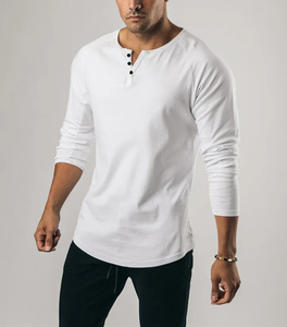 Camiseta Vintage Heavy Henley de manga larga, Camiseta deportiva de Color sólido, Camiseta básica de Fitness, camiseta fina elástica de algodón puro con cuello en V - Product Image 2