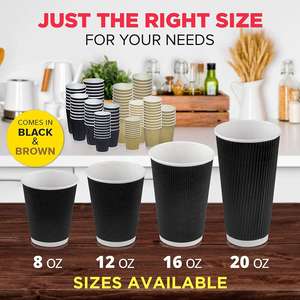 Vasos de Papel Desechables 100% Biodegradables, <span class=keywords><strong>Precio</strong></span> de Fábrica, 8 OZ, Impresión Personalizada, Pared Ondulada, Vaso de Papel Negro para Café, Bebidas Calientes - Product Image 3
