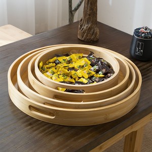 Bamboo Round <b>Tea</b> <b>Tray</b> With Double Handles Natural Color 40x40x5 Cm For Home Use Serving <b>Trays</b> - Product Image 5