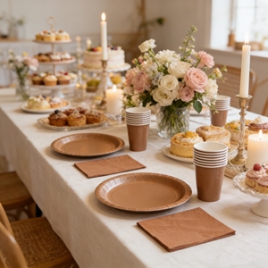 DAMAI <b>Disposable</b> Tableware Set Solid Printing Gold Paper Plates Cups Napkins <b>Straws</b> Sustainable Round Shape for Parties - Product Image 1