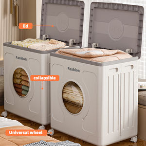 WANUO Fashion Visible Plastic Storage <strong>Box</strong> Clothing/<strong>Bedding</strong> Storage <strong>Box</strong> Foldable Plastic Storage <strong>Box</strong> with Universal Wheels - Product Image 2