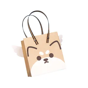 Personalizado de dibujos animados creativo marrón bolsa de papel artesanal con plano de asa de papel para regalo uso industrial