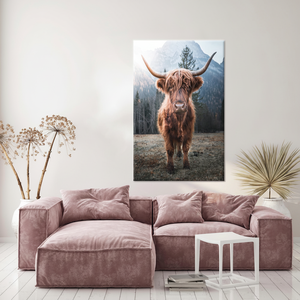 Highland Cow Art Deco Tempered Glass Print on <b>Wrapped</b> Canvas Artwork Hanging Panel - Product Image 3
