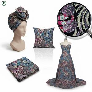 ผ้าประกายสีม่วงพิมพ์ลายดอกไม้หลากสีผ้าฝ้ายแอฟริกันผ้าพิมพ์ลายขี้ผึ้งผ้ากานากากเพชรสไตล์อังการา - Product Image 2