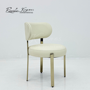 Keynes Modern Cream White PU Leather Dining <b>Chair</b> Gold Metal Frame Upholstered Leisure <b>Chair</b> for Restaurant Hotel - Product Image 1