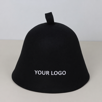 Chapeau de sauna en feutre de laine noir avec logo personnalisé, boucle de suspension, pour une utilisation rafraîchissante et respirante en hammam, soin des cheveux
