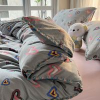 Parure de lit en polyester 4 pièces avec housse de couette et couette à motif dessin animé pour textiles de maison, taille King Size, utilisable toutes saisons, personnalisable en usine