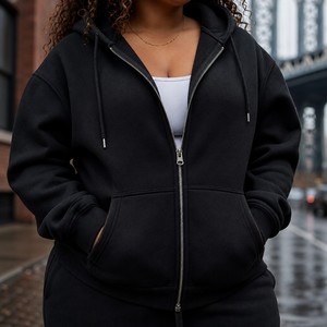 Sudadera con capucha de forro polar de 480 g/m² de peso pesado con cremallera completa, personalizada OEM, para mujer, talla grande, estilo urbano, de la <span class=keywords><strong>S</strong></span> a la 5X (EE. UU.) - Product Image 2