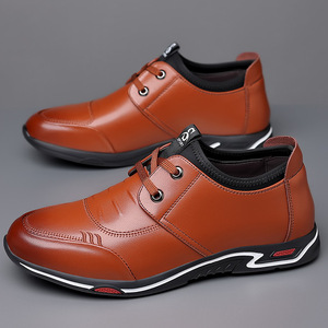 Zapatos Casuales de Cuero para Hombre, Punta Redonda, Cuero Vacuno, Suela Suave, Aumentan la Estatura, Zapatos para Caminar, Estilo de Color Sólido - Product Image 4