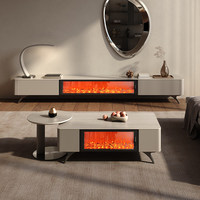 Meuble TV et Table Basse Movvon TSF981 en Pierre, Style Luxe Moderne, avec Effet Flamme 3D, pour Salon, Petit Meuble Décoratif pour la Maison