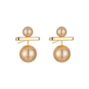 Faux Pearl Balance Stud Earrings Geometric Design 14k Gold <b>Post</b> Imitation Pearl Women's Party Jewelry - Product Image 5