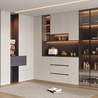 Buffet encastré en bois massif sur mesure, meuble de rangement moderne à panneaux plats, bar à café pour salle à manger
