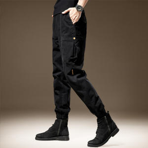 Spring Autumn New American Retro <b>Black</b> <b>Cargo</b> <b>Men's</b> Loose Straight Anti-Wrinkle Fleece Lining Elastic Waist Trendy Mountain Style - Product Image 5