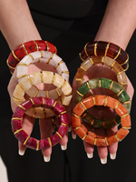 Neue Mode-Accessoires Edelstahl-Acryl-Bambus Elastisches Armband Farbiges Harz-Perlenarmband Damenarmband