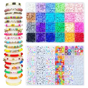 SOJI gemischte Glas-Samensamen-Perlen Perlen-Kits DIY 24 Raster Box flache Polymer-Tonperlen für DIY-Armbänder Ohrringe Halsketten Herstellung