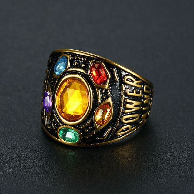 Hip Hop Anime Thanos Power Ring Gold Plated Men's Jewelry Gift Titanium Steel Bezel Setting