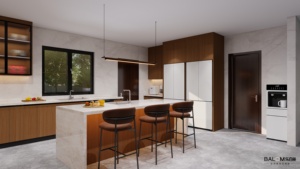 Meubles de <span class=keywords><strong>cuisine</strong></span> sur mesure pour villa australienne, laqués noirs, avec marbre sans silice, style moderne - Product Image 4